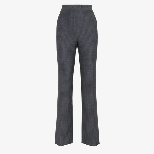 Black Pinstriped Wool Trousers