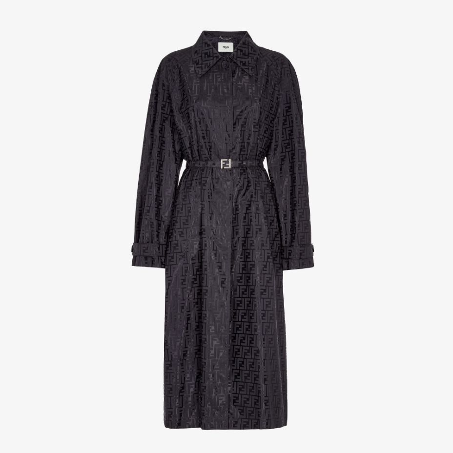 Black FF Jacquard Fabric Trench Coat