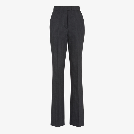 Black Pinstriped Wool Trousers