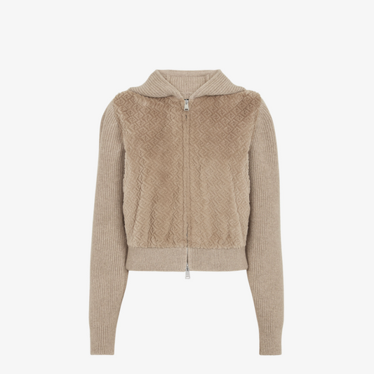 Beige Jersey And FF Mink Jacket