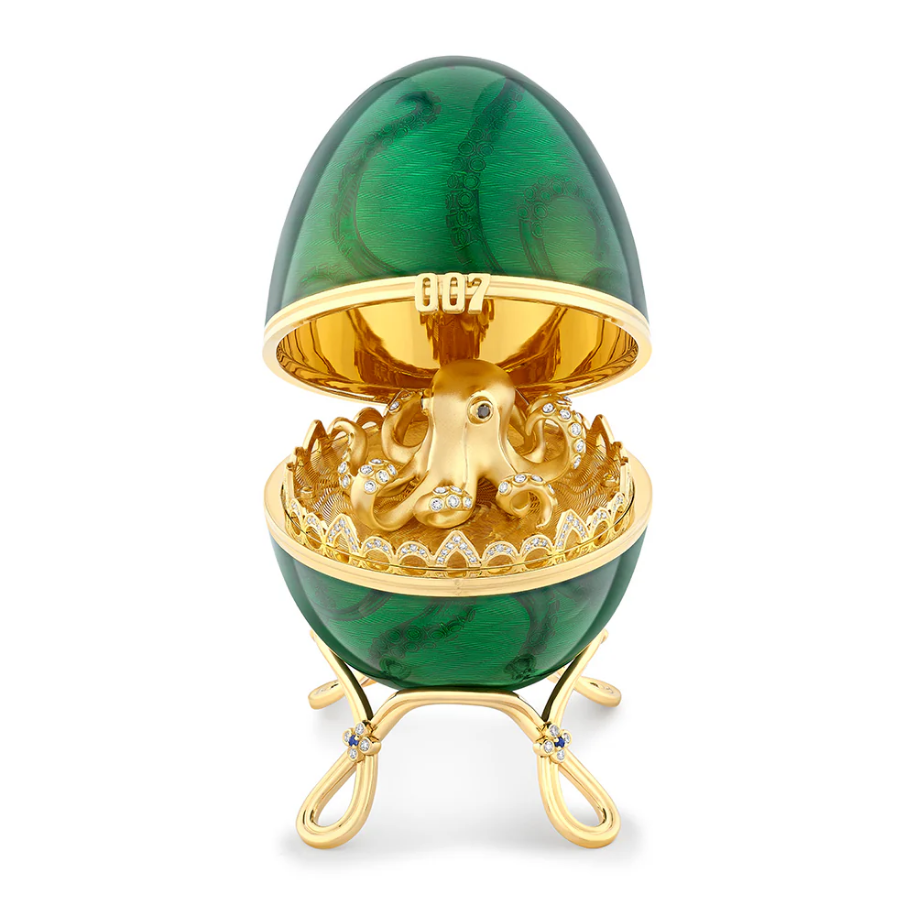 Limited Edition Guilloché Enamel Octopussy Egg Objet