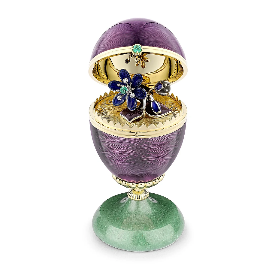 Limited Edition Guilloché Enamel Anemone Surprise Egg Objet