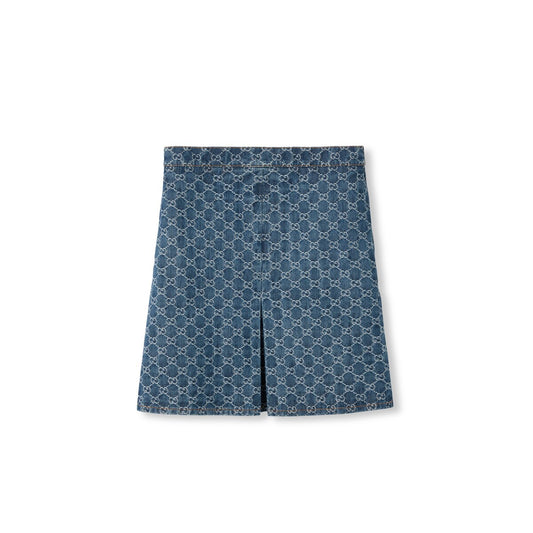 Gucci GG Denim Jacquard Flared Skirt