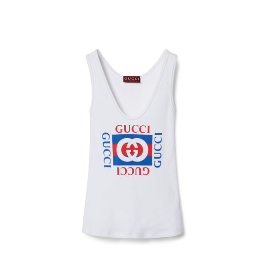 Gucci Rib Cotton Tank Top With Gucci Print