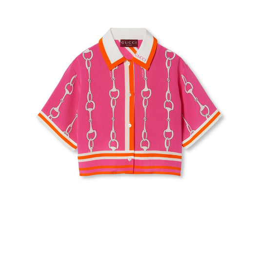 Gucci Gucci Horsebit Stripe Print Silk Shirt