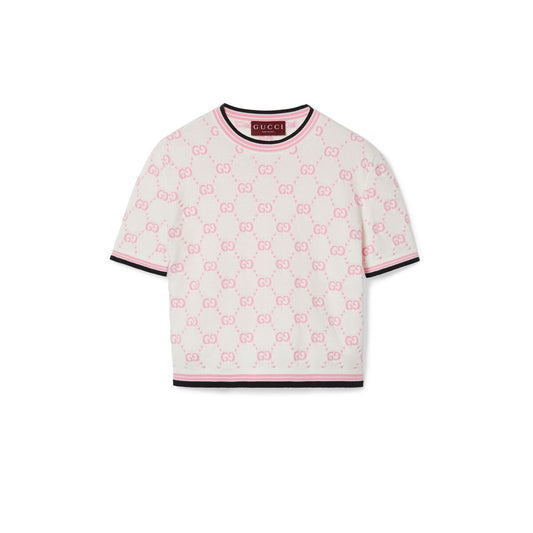 Gucci Cotton Crewneck Top With GG Intarsia