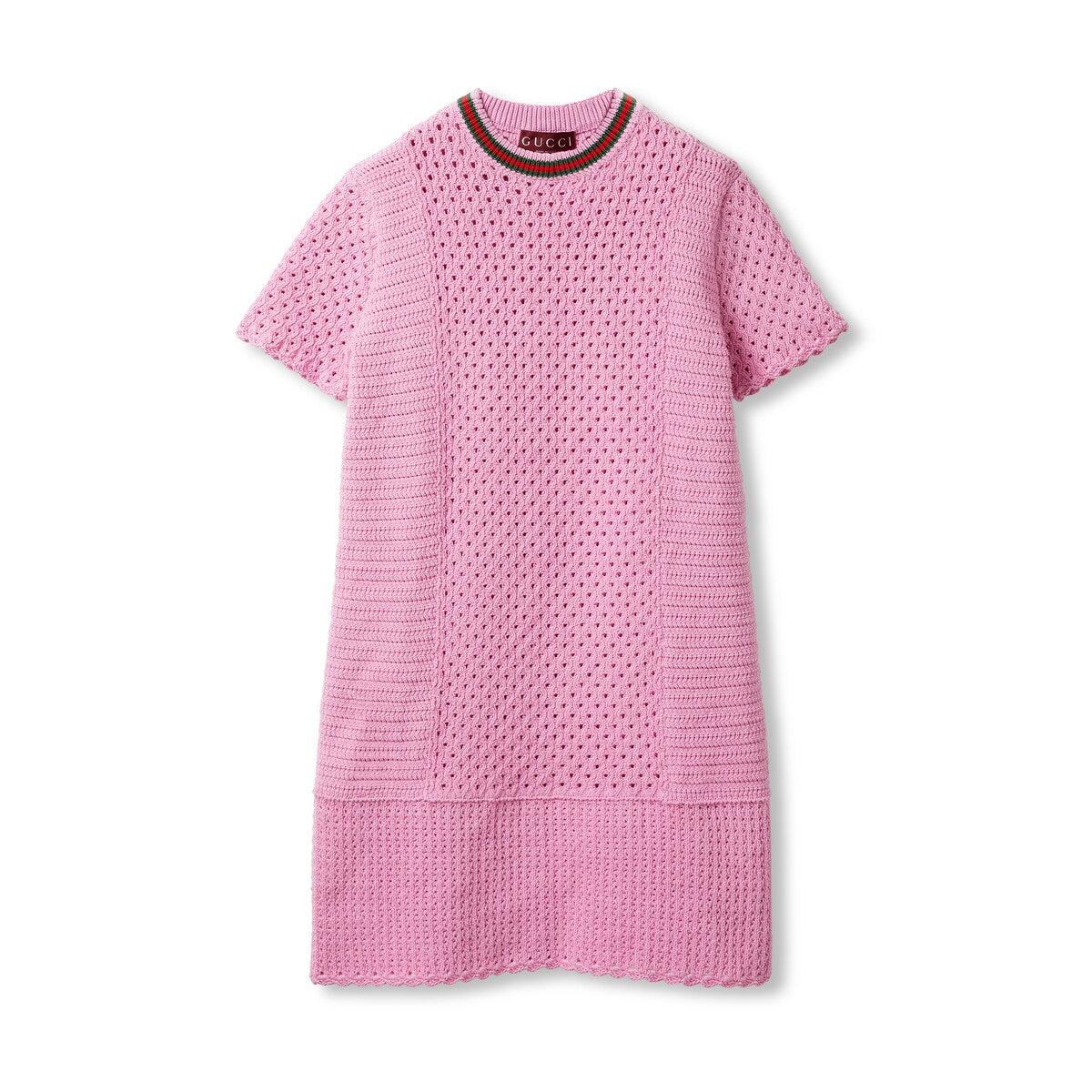 Gucci Crochet-effect Cotton Dress With Web