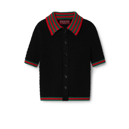 Gucci Cotton Lace Polo With Web