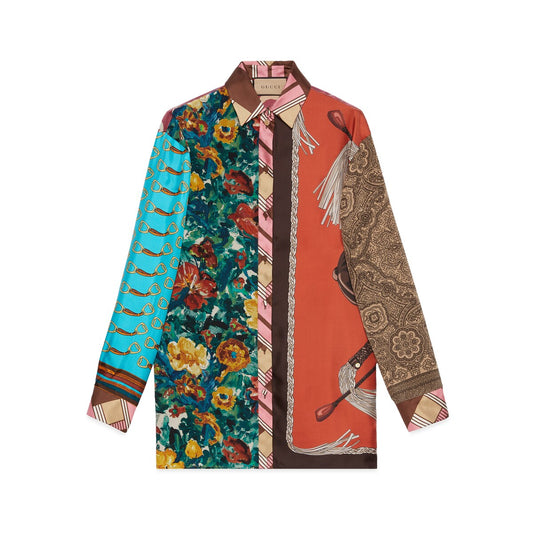 Gucci Heritage Patchwork Print Silk Shirt