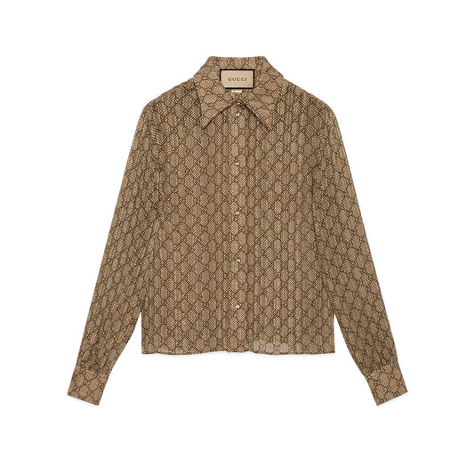 Gucci GG Damier Print Silk Shirt