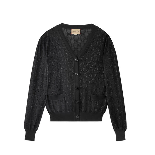 Gucci Fine Wool GG Crystal Cardigan