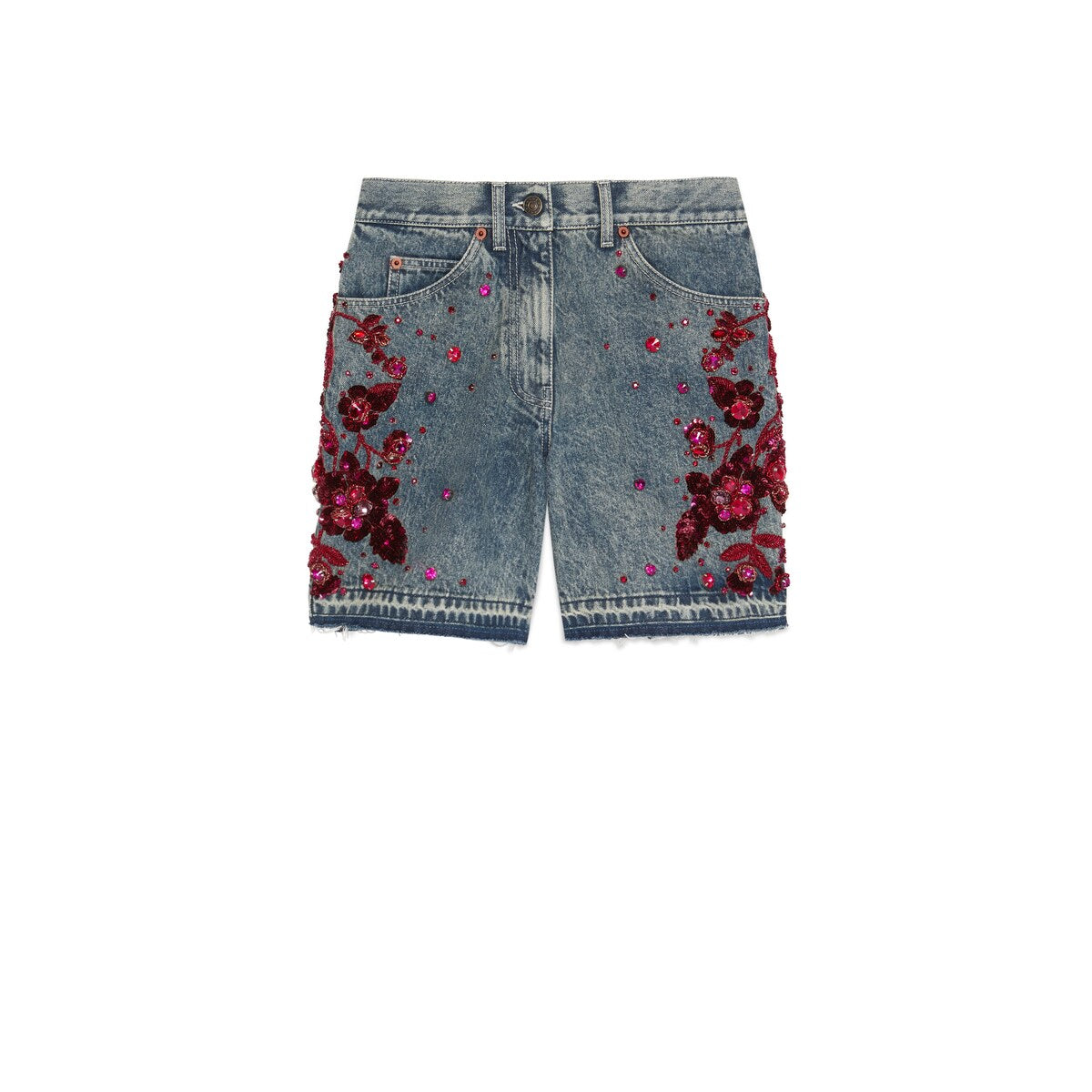 Gucci Denim Shorts With Floral Embroidery