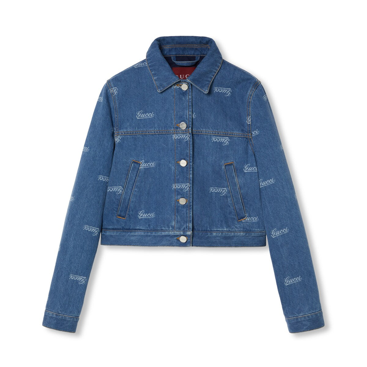 Gucci Denim Jacket With Lasered Gucci Detail
