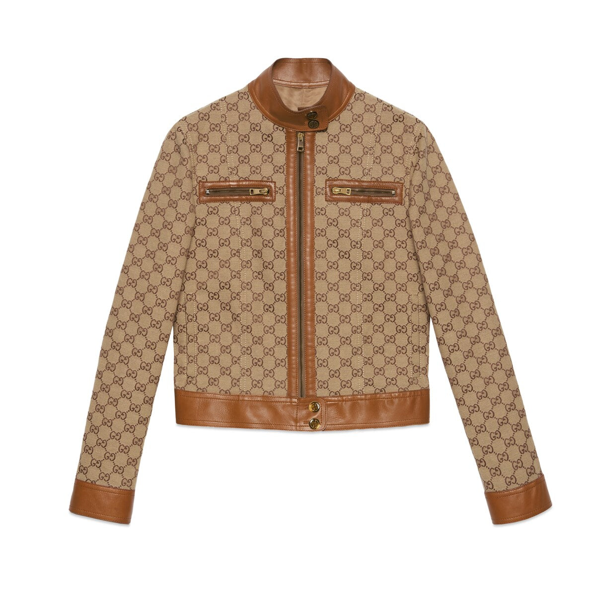 Gucci GG Canvas Jacket With Leather Trim