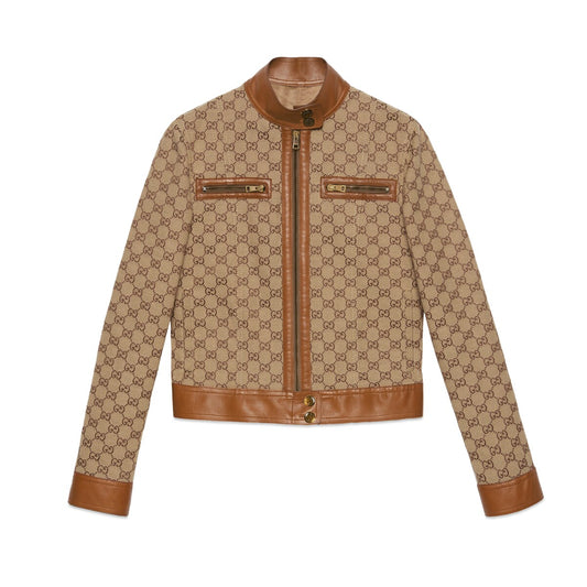 Gucci GG Canvas Jacket With Leather Trim