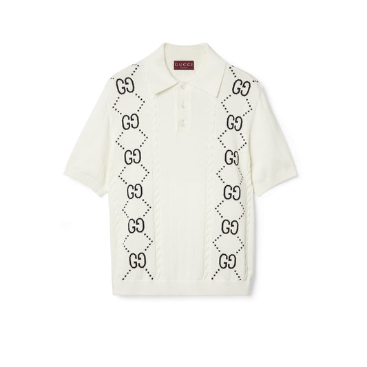 Gucci Cotton Knit Polo Top with GG Intarsia