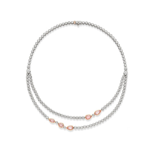 Classic Double Row White and Pink Diamond Collar