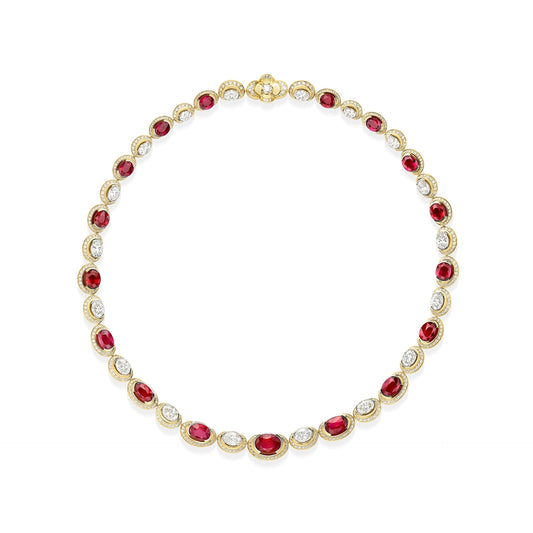 Classic Crescent Ruby and Diamond Necklace