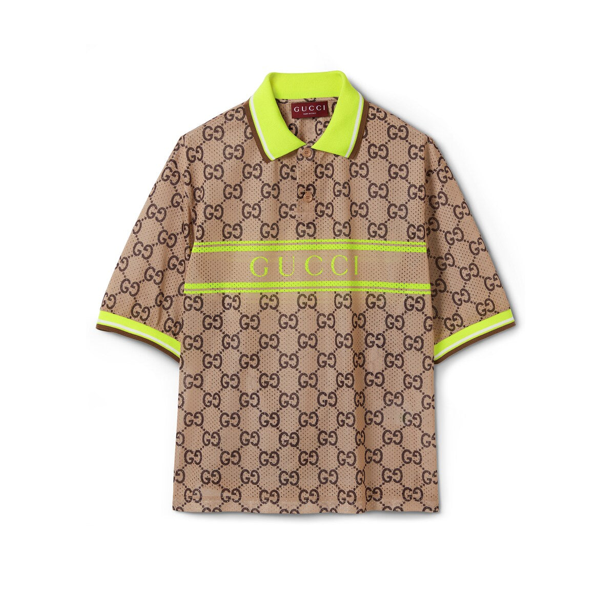 Gucci Polyester Mesh GG Print Polo Shirt