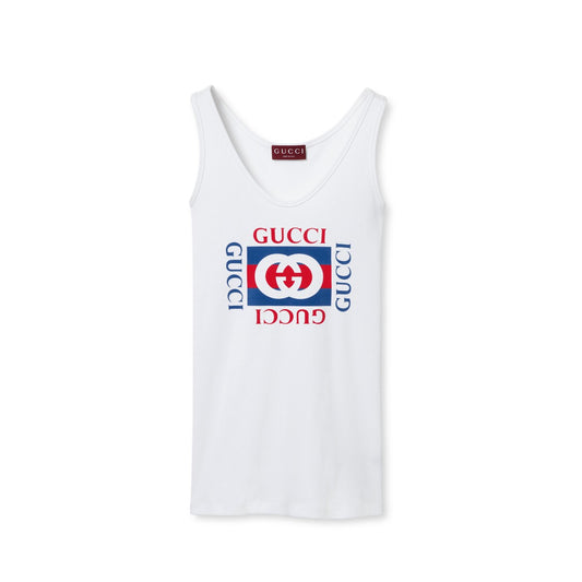 Gucci Rib Cotton Tank Top with Gucci Print