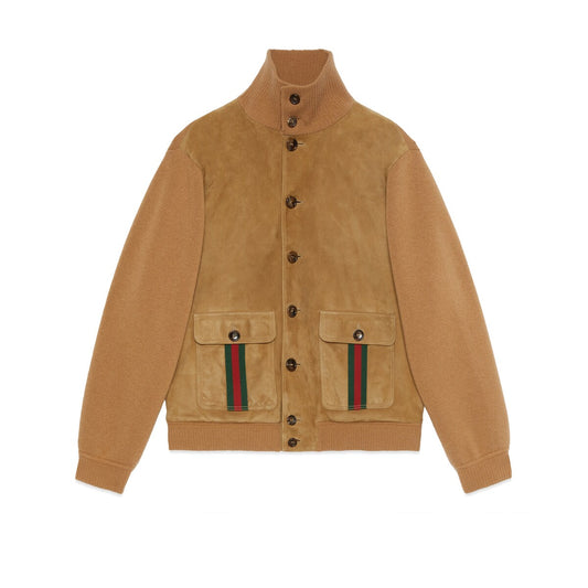 Gucci Suede Bomber Jacket with Web
