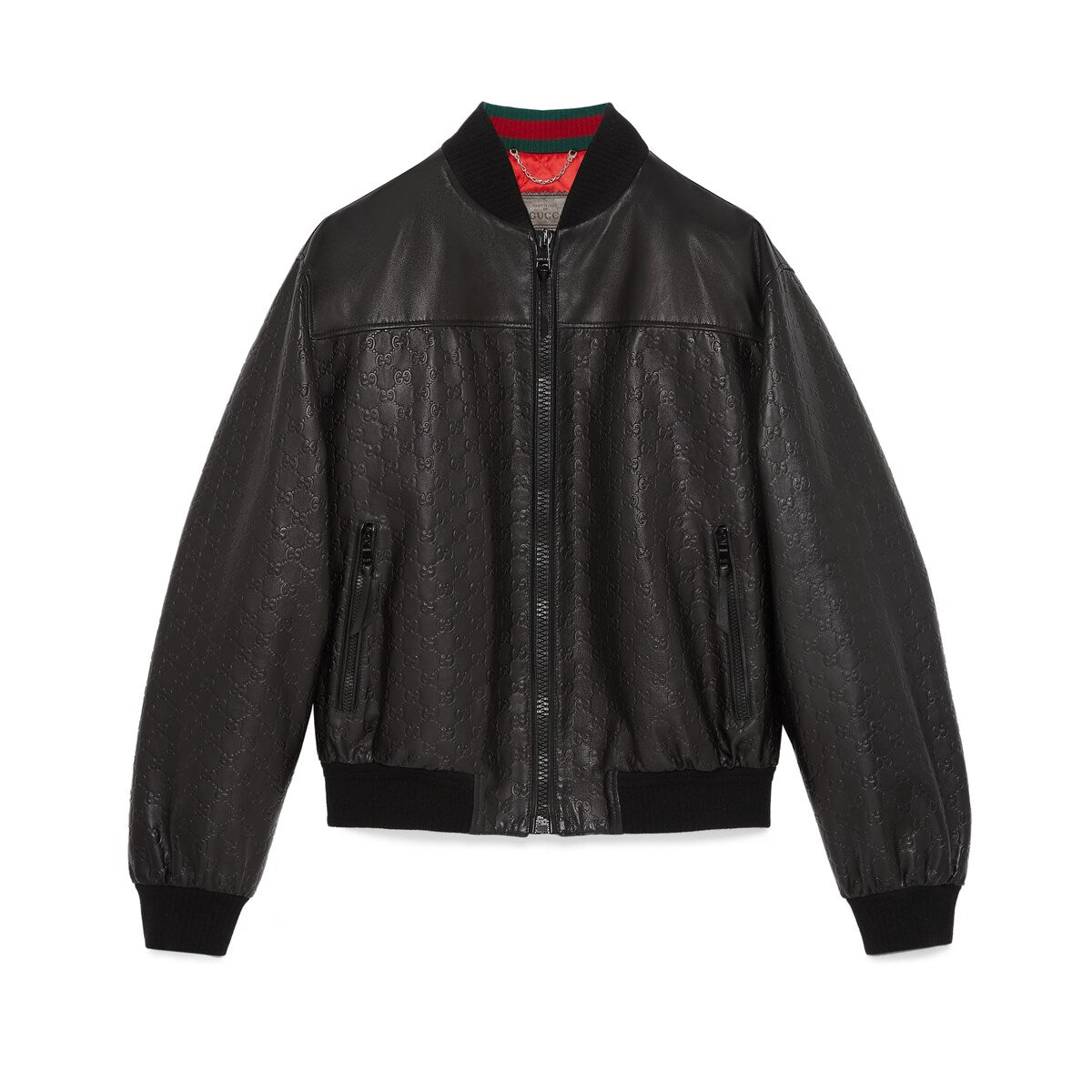 Gucci GG Embossed Leather Bomber Jacket