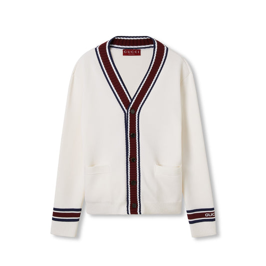 Gucci Wool Knit Cardigan with Intarsia