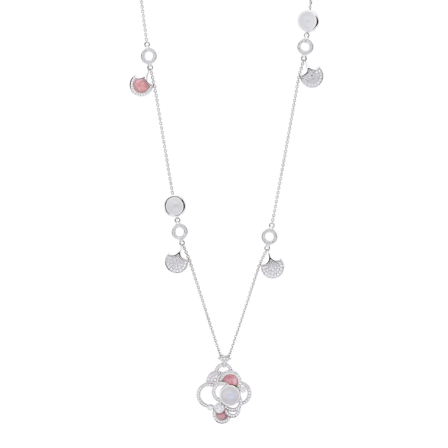 Raindrop Moonstone and Pink Opal Long Necklace