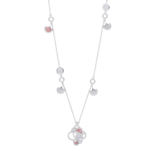 Raindrop Moonstone and Pink Opal Long Necklace