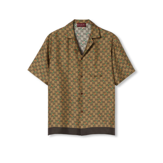 Gucci GG Horsebit Print Silk Twill Shirt