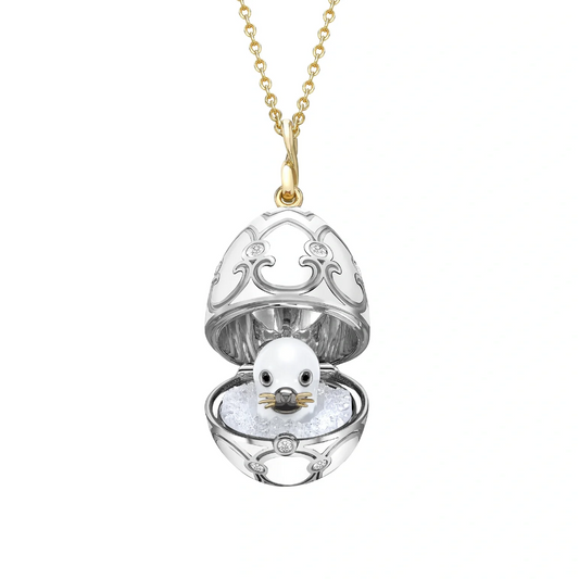 Guilloché Enamel Seal Pup Surprise Locket