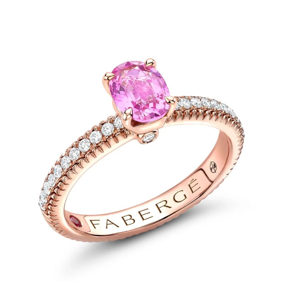 Fluted Pink Sapphire Ring with Diamond Shoulders