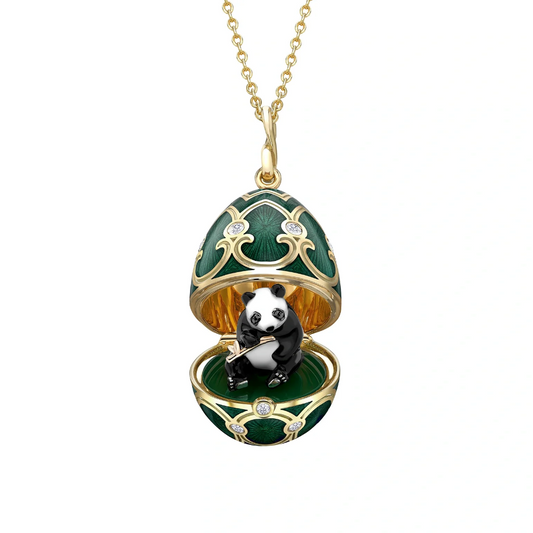 Guilloché Enamel Panda Surprise Locket