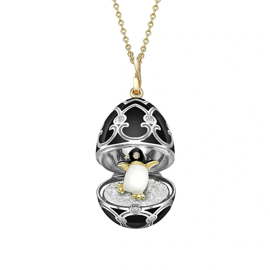 Guilloché Enamel Penguin Surprise Locket