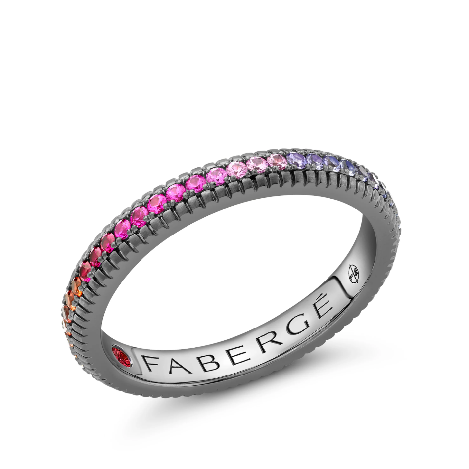 Fluted Rainbow Multicoloured Gemstone Eternity Ring