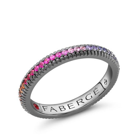 Fluted Rainbow Multicoloured Gemstone Eternity Ring