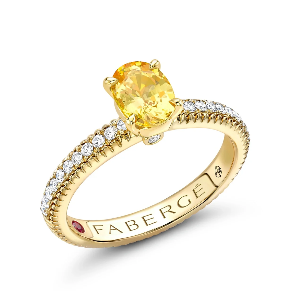 Fluted Yellow Sapphire Ring with Diamond Shoulders