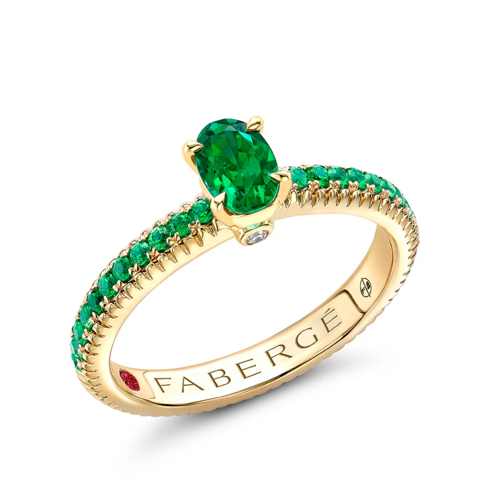 Fluted Emerald Ring with Tsavorite Shoulders