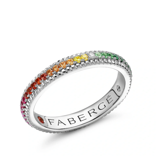 Fluted Rainbow Multicoloured Gemstone Eternity Ring