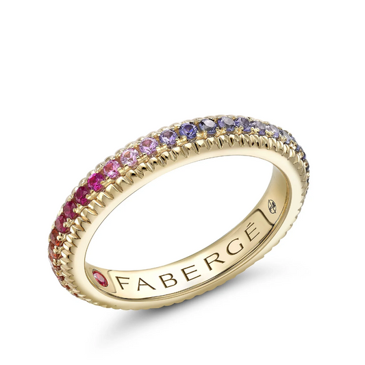 Fluted Rainbow Multicoloured Gemstone Eternity Ring