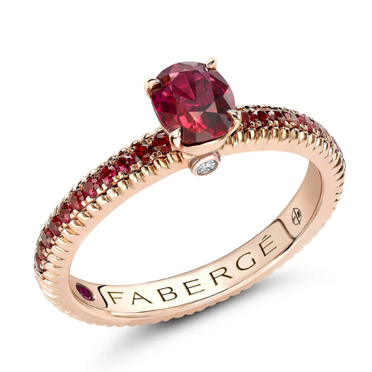 Fluted Ruby Ring with Ruby Shoulders