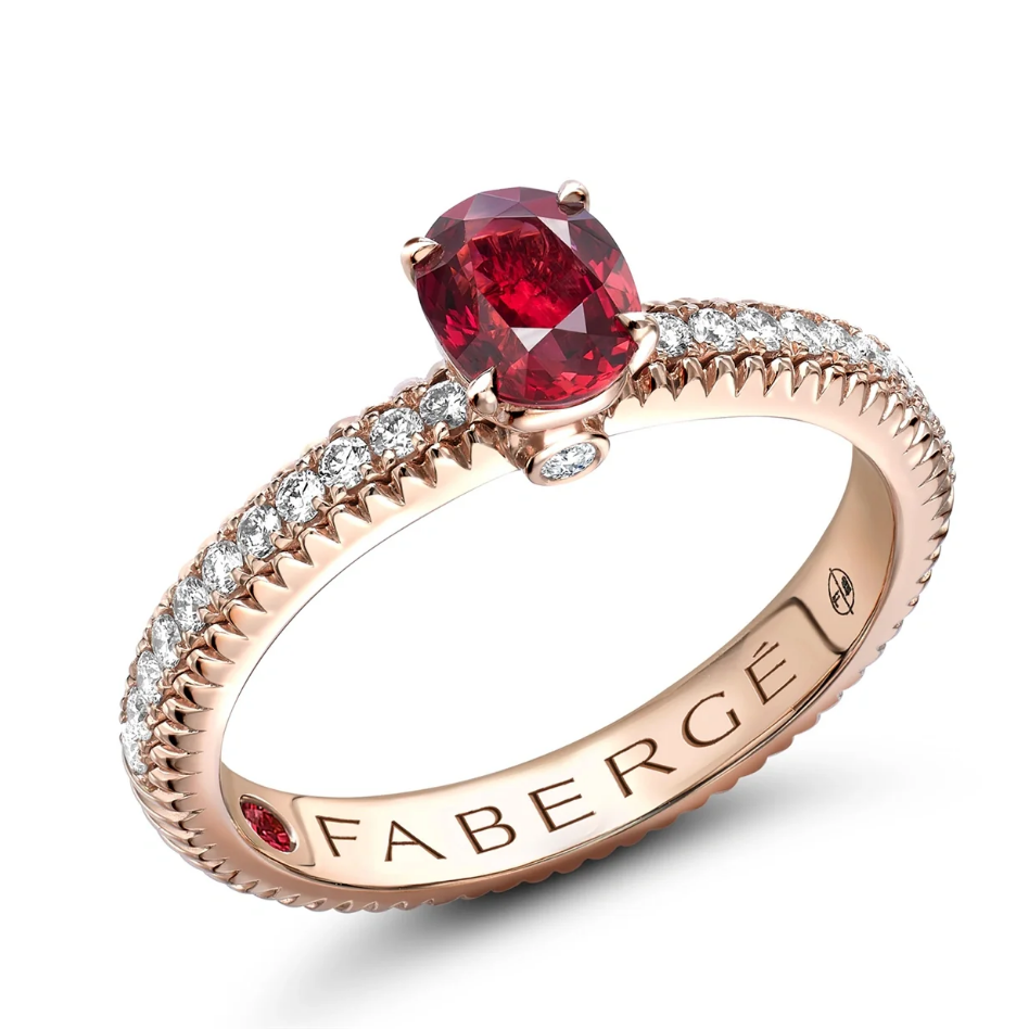 Fluted Ruby Ring with Diamond Shoulders