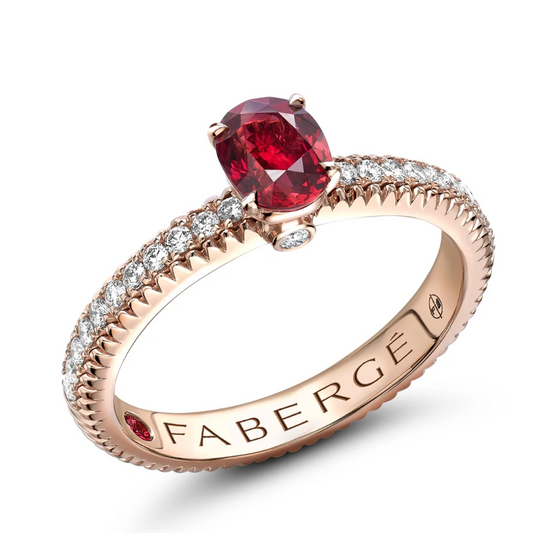 Fluted Ruby Ring with Diamond Shoulders