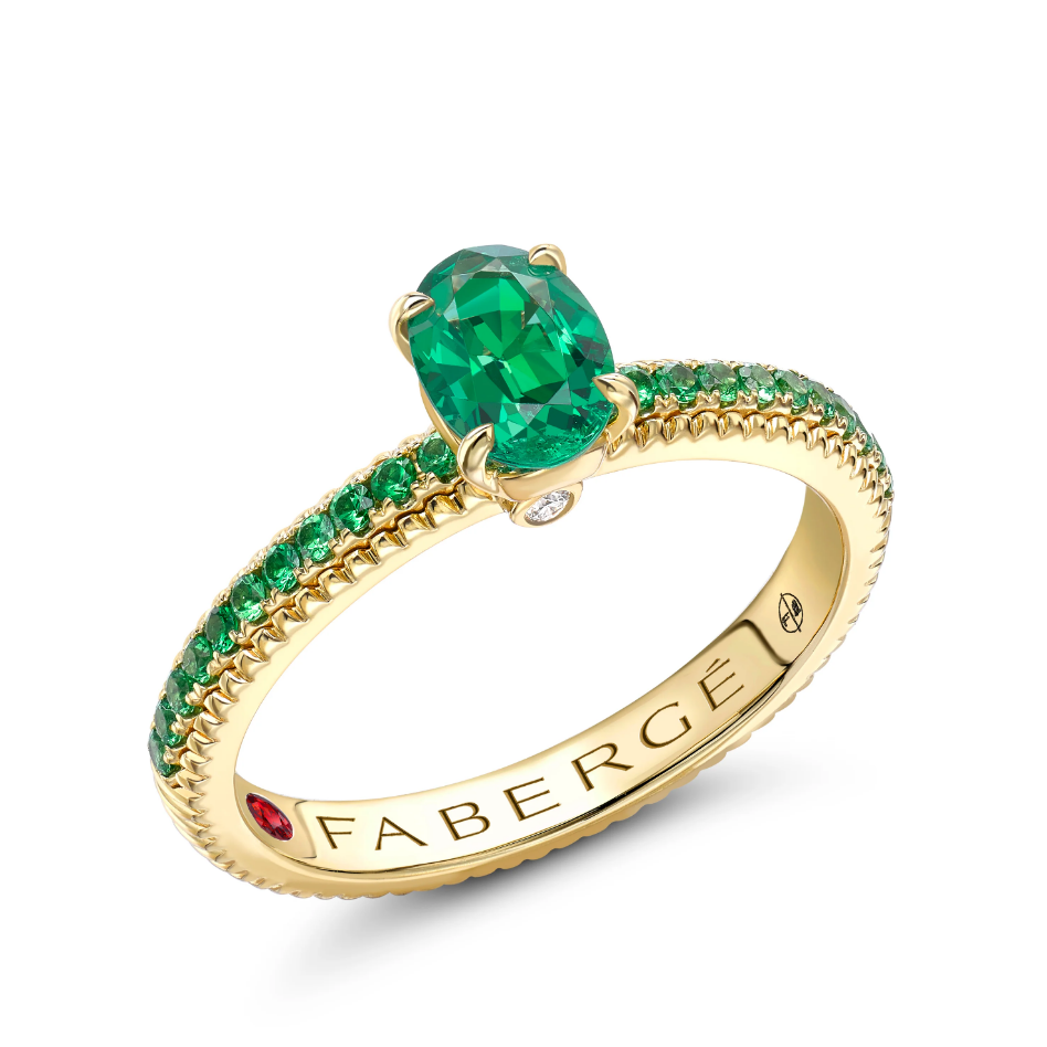 Fluted Emerald Ring with Tsavorite Shoulders