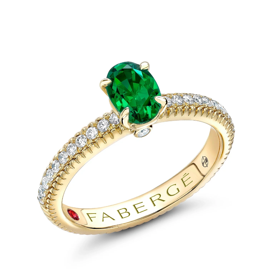 Fluted Emerald Ring with Diamond Shoulders