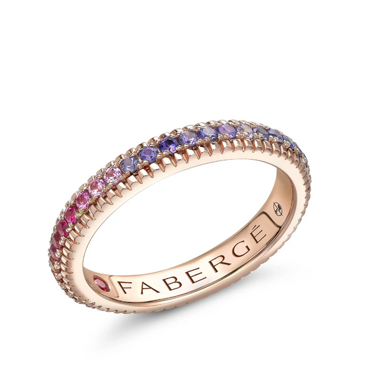 Fluted Rainbow Multicoloured Gemstone Eternity Ring