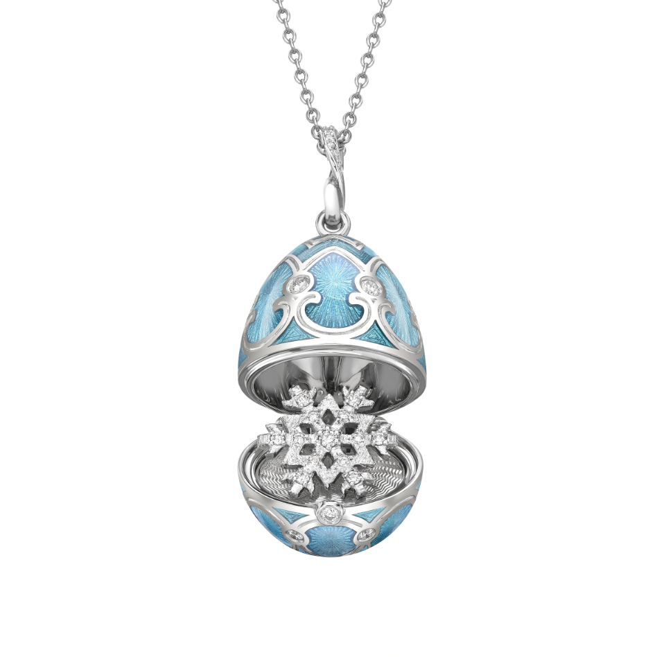 Guilloché Enamel Snowflake Surprise Locket