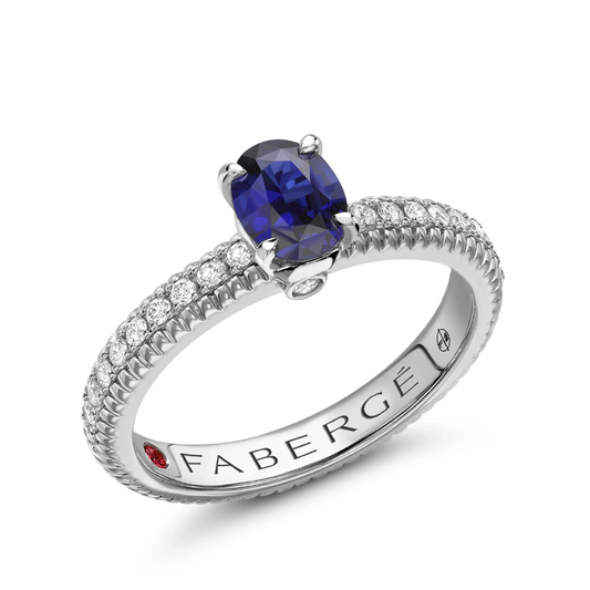 Fluted Blue Sapphire Ring with Diamond Shoulders