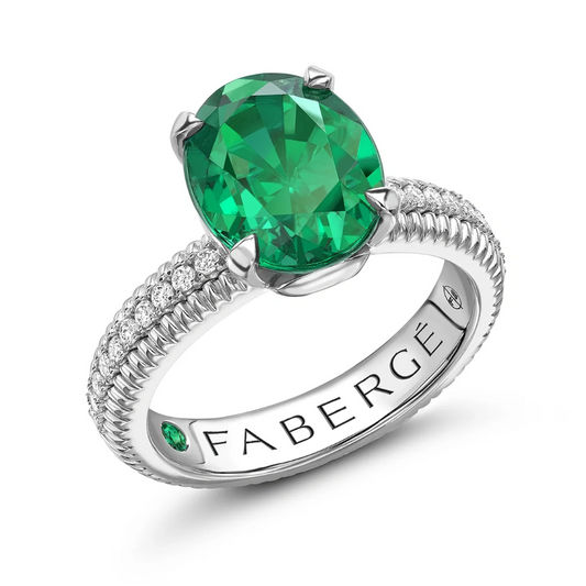 Fluted Emerald Ring with Diamond Shoulders