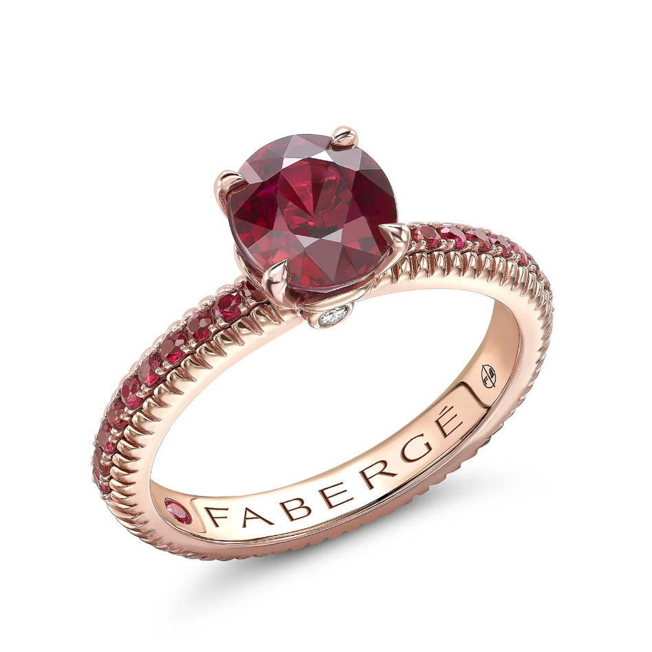 Fluted Ruby Ring with Diamond Shoulders